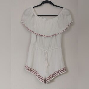 Lulus Ivory Oaxaca Embroidered Off Shoulder Romper short size M beach summer